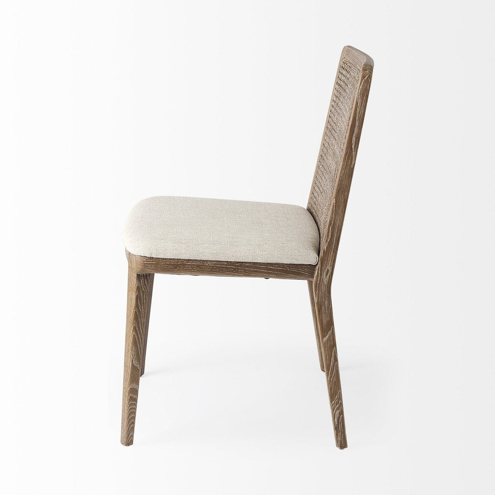 Set of Two Cream and Brown Upholstered Fabric Cross Back Side Chairs