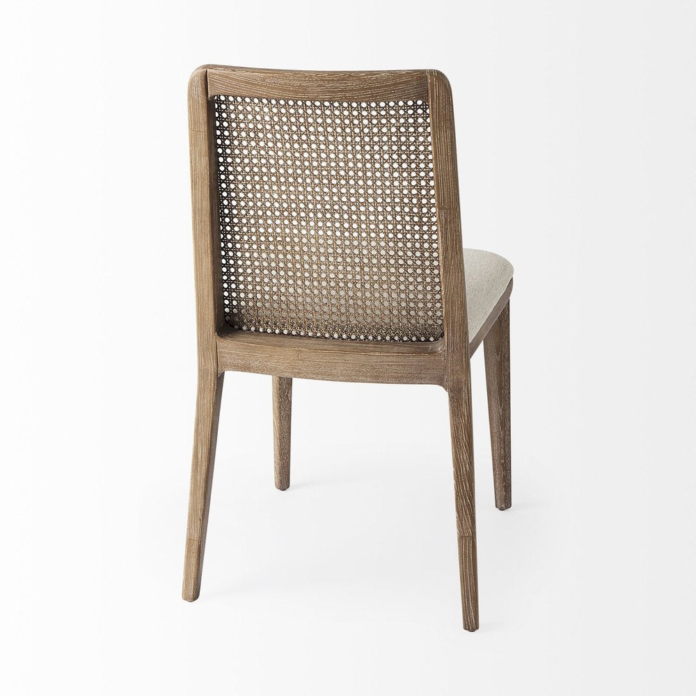 Set of Two Cream and Brown Upholstered Fabric Cross Back Side Chairs