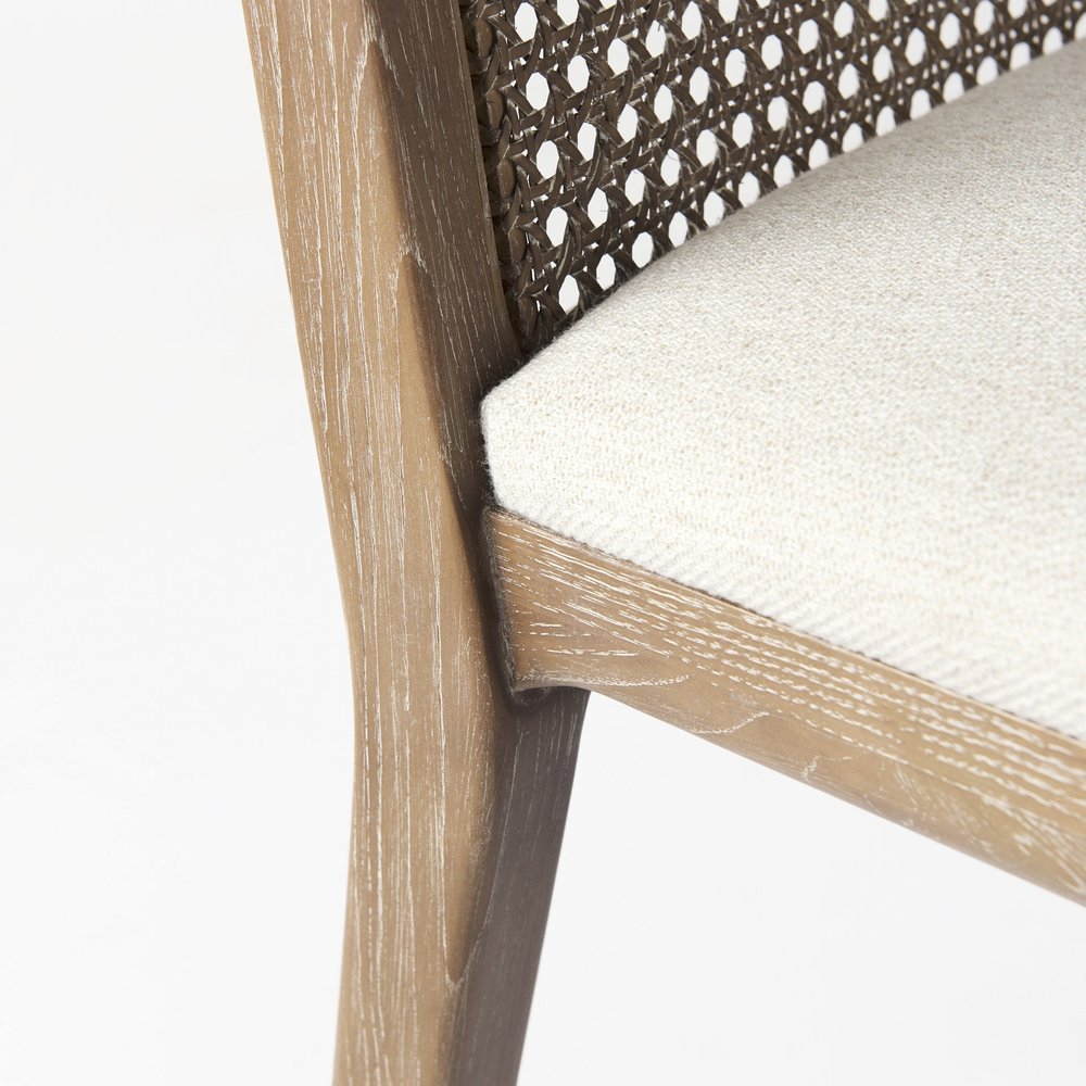Set of Two Cream and Brown Upholstered Fabric Cross Back Side Chairs