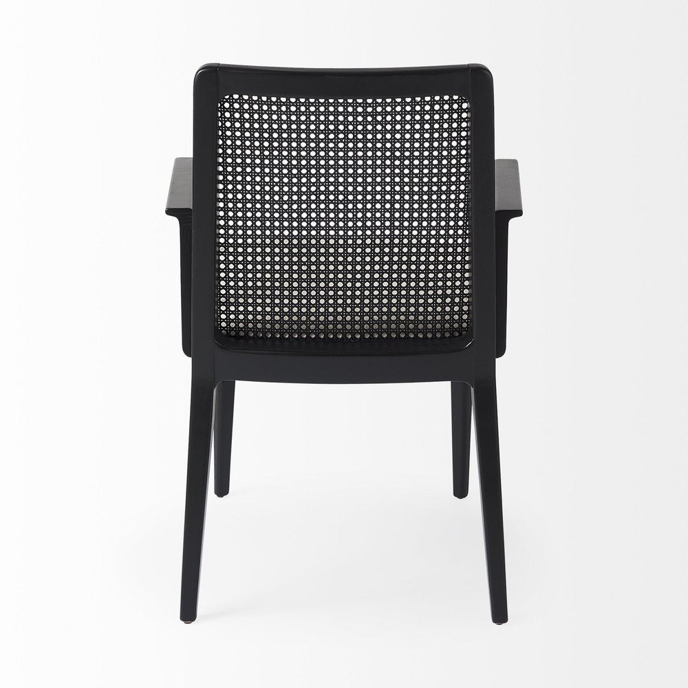 Cream and Black Upholstered Fabric Dining Arm Chair