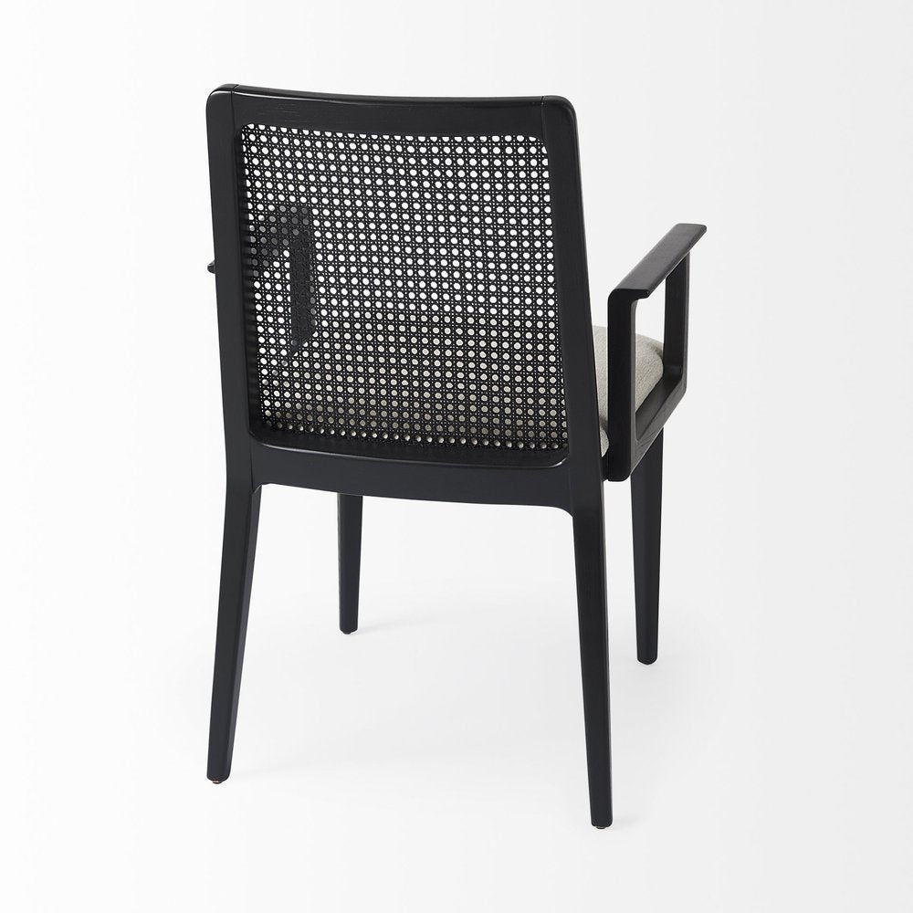 Cream and Black Upholstered Fabric Dining Arm Chair