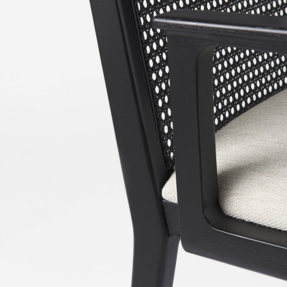 Cream and Black Upholstered Fabric Dining Arm Chair