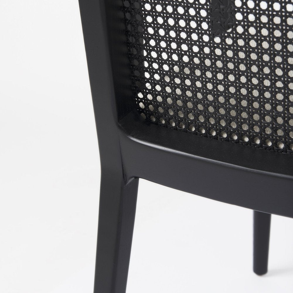 Cream and Black Upholstered Fabric Dining Arm Chair