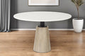 White and Natural Rounded Marble Pedestal Base Dining Table - 48-inch