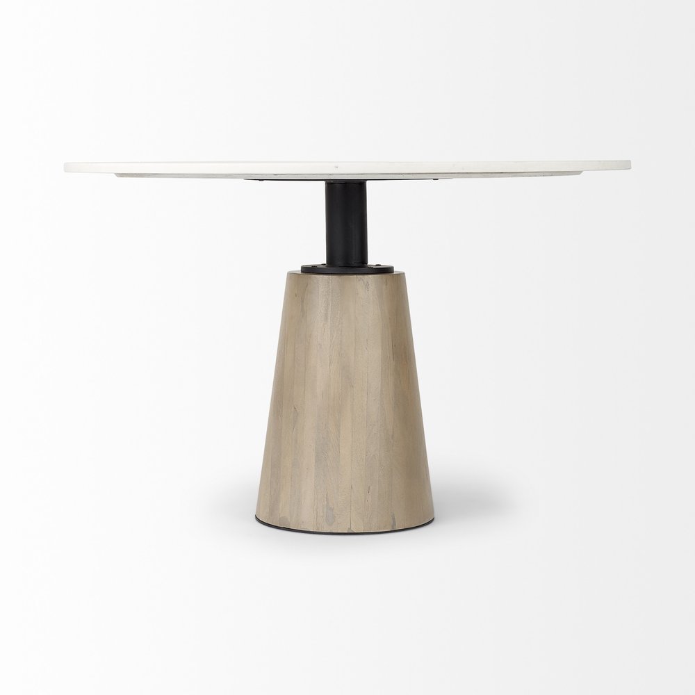 White and Natural Rounded Marble Pedestal Base Dining Table - 48-inch