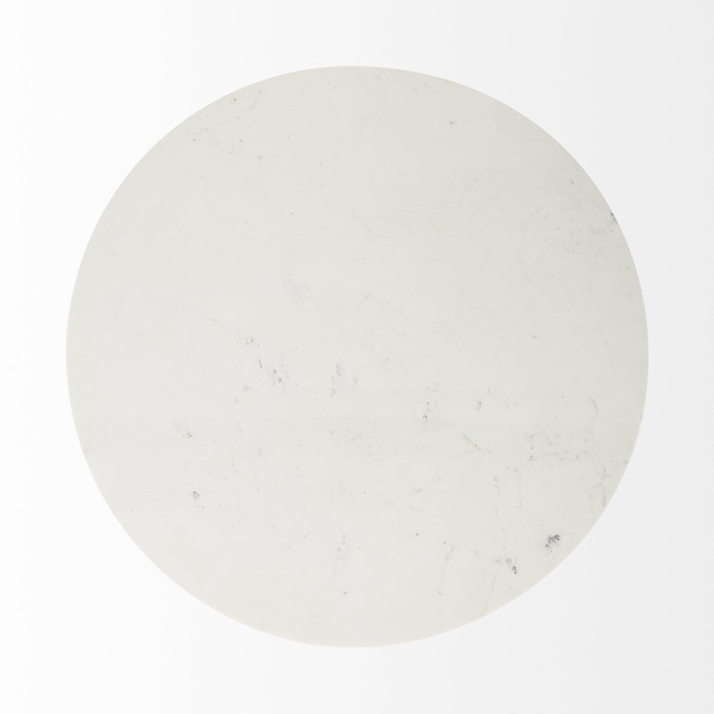 White and Natural Rounded Marble Pedestal Base Dining Table - 48-inch