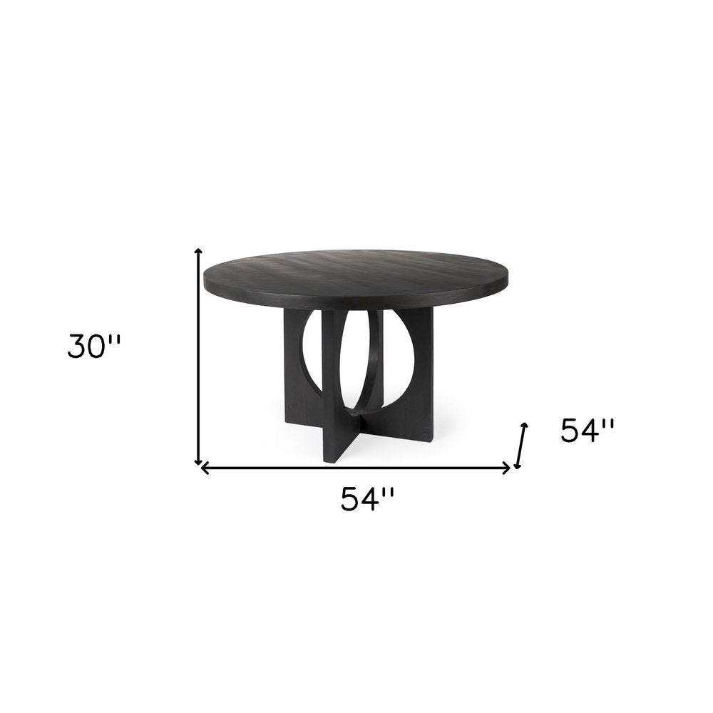 Black Rounded Solid Wood Pedestal Base Dining Table - 54-inch