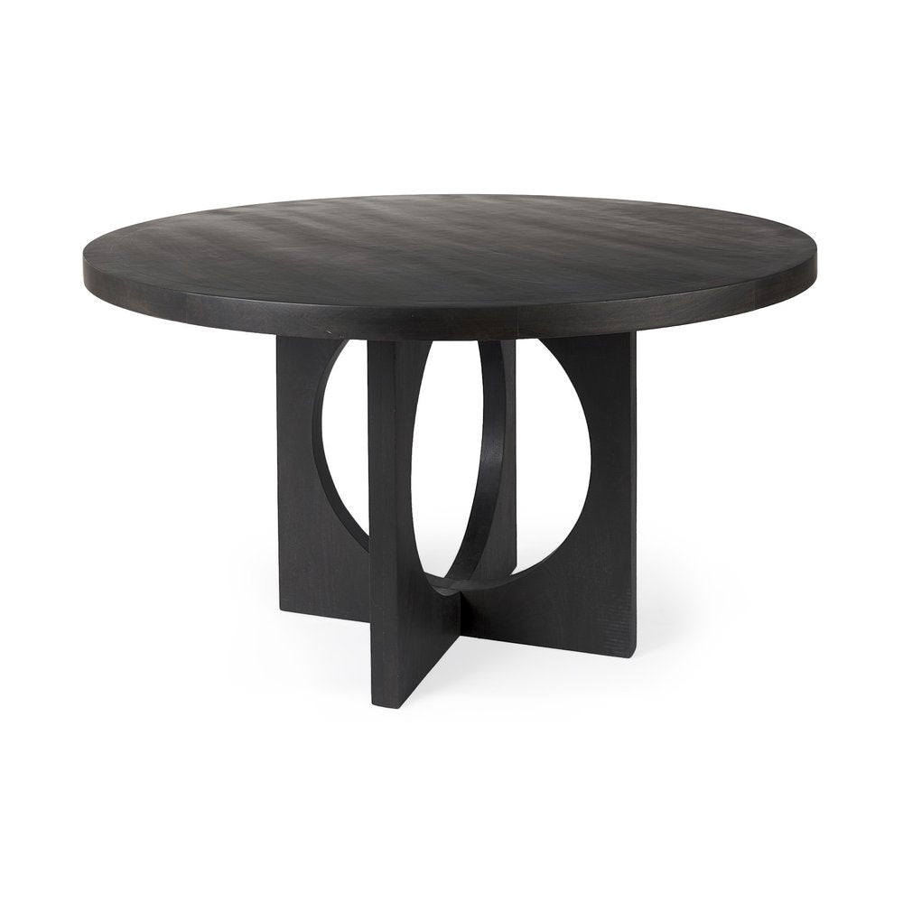 Black Rounded Solid Wood Pedestal Base Dining Table - 54-inch