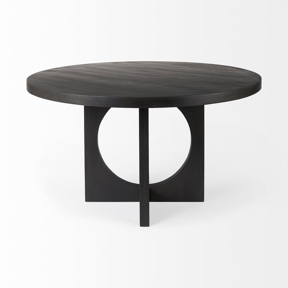 Black Rounded Solid Wood Pedestal Base Dining Table - 54-inch