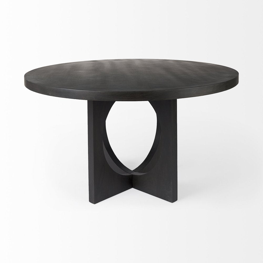 Black Rounded Solid Wood Pedestal Base Dining Table - 54-inch