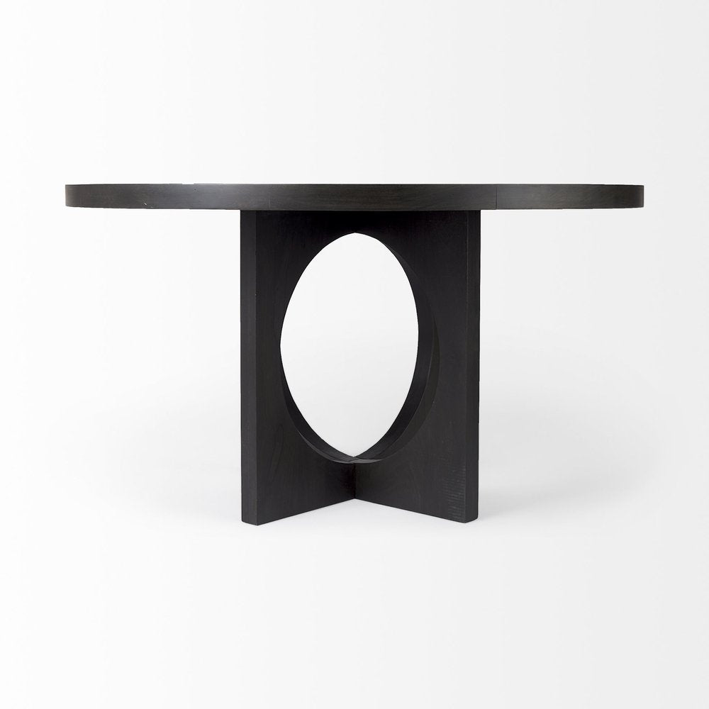 Black Rounded Solid Wood Pedestal Base Dining Table - 54-inch