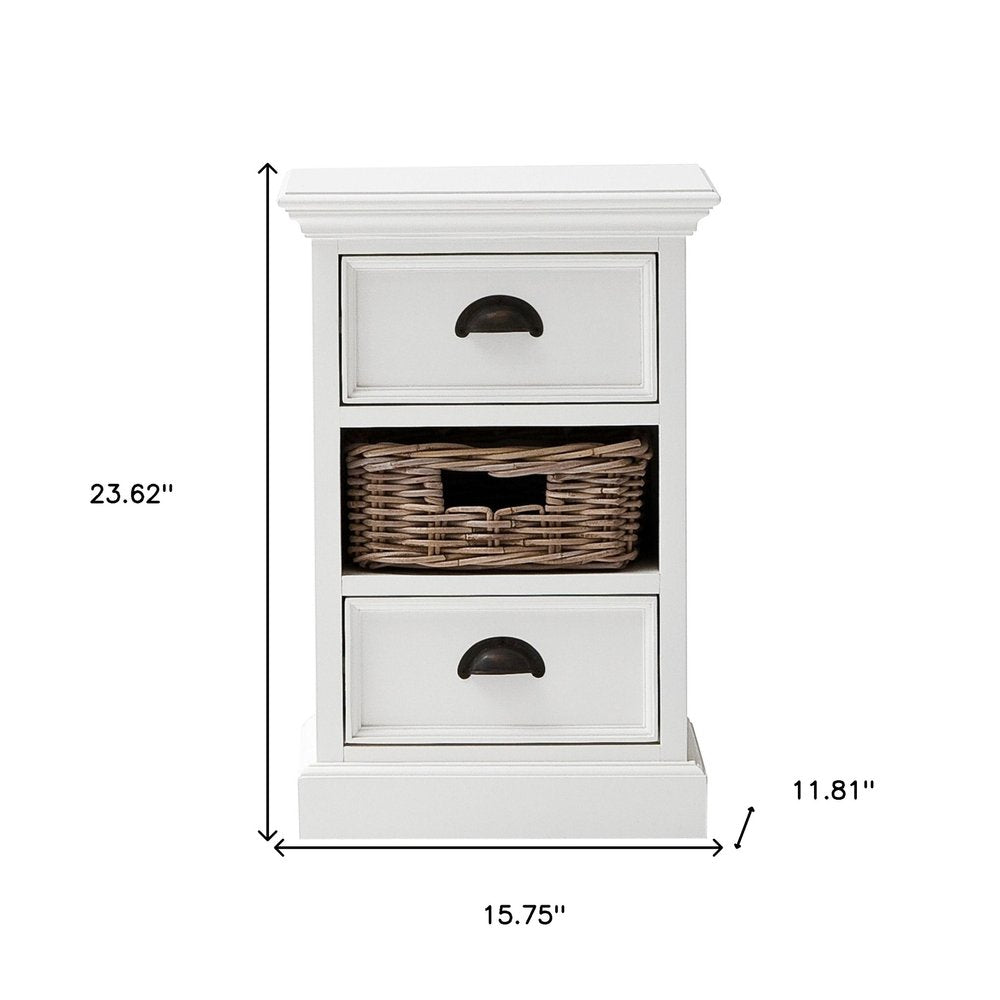 White Solid Wood Two Drawer Nightstand - 24-inch