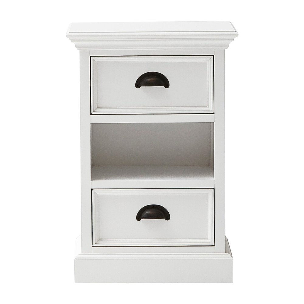 White Solid Wood Two Drawer Nightstand - 24-inch