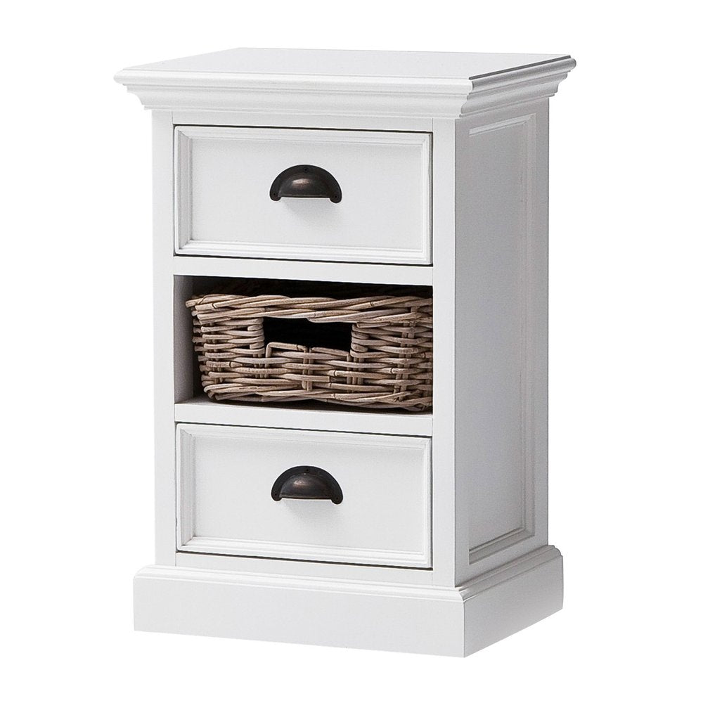White Solid Wood Two Drawer Nightstand - 24-inch