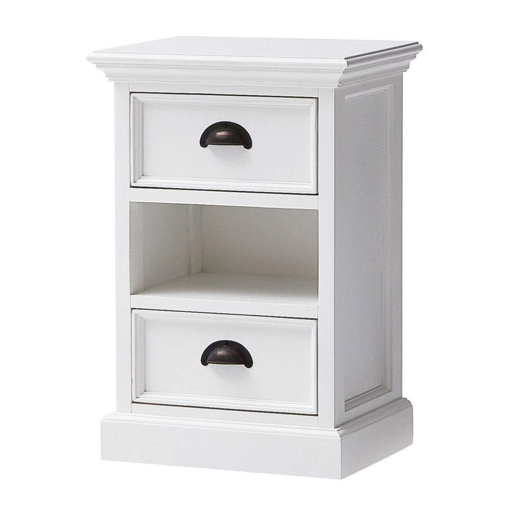White Solid Wood Two Drawer Nightstand - 24-inch