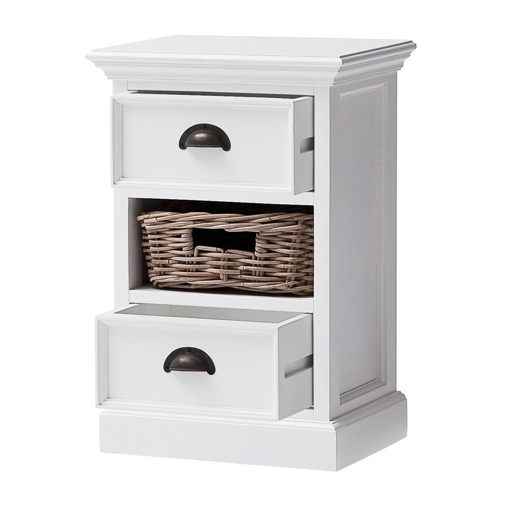 White Solid Wood Two Drawer Nightstand - 24-inch