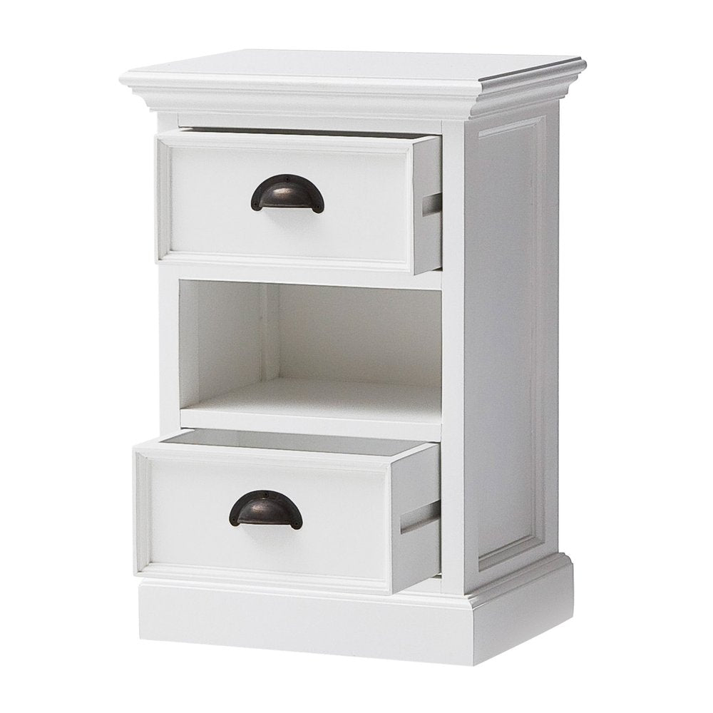White Solid Wood Two Drawer Nightstand - 24-inch