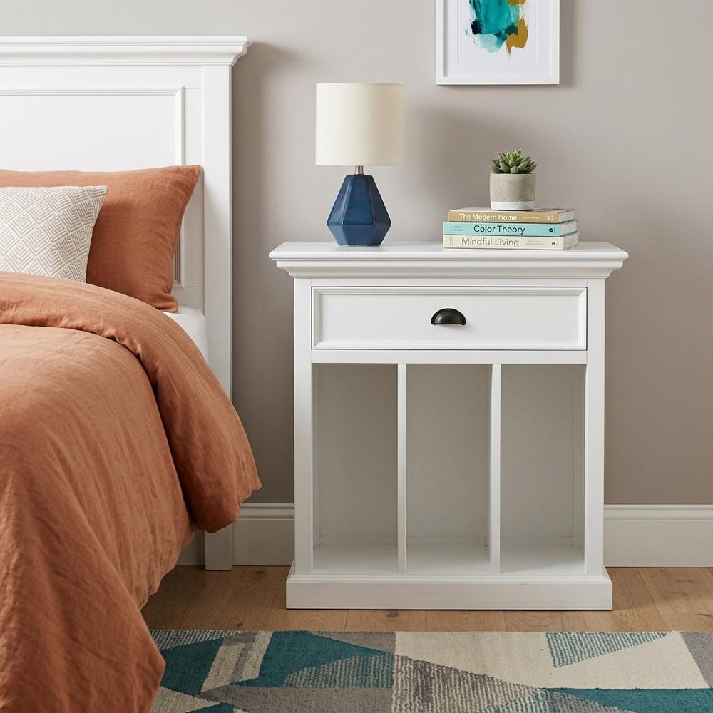 White Solid and Manufactured Wood Nightstand - 31-inch