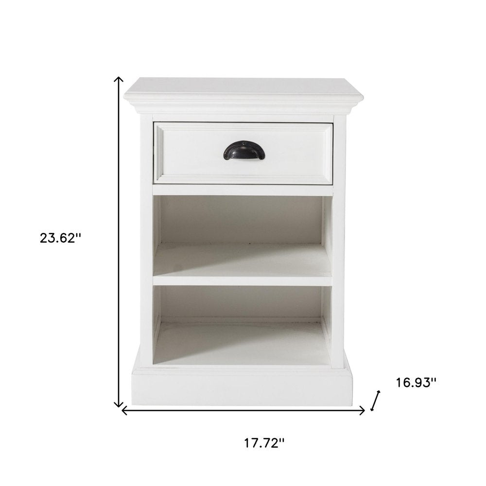 White Solid Wood Distressed One Drawer Nightstand - 24-inch