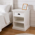White Solid Wood Distressed One Drawer Nightstand - 24-inch