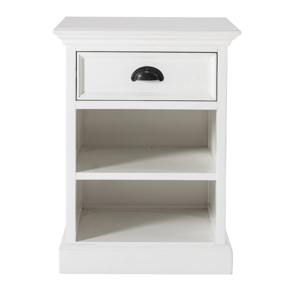 White Solid Wood Distressed One Drawer Nightstand - 24-inch