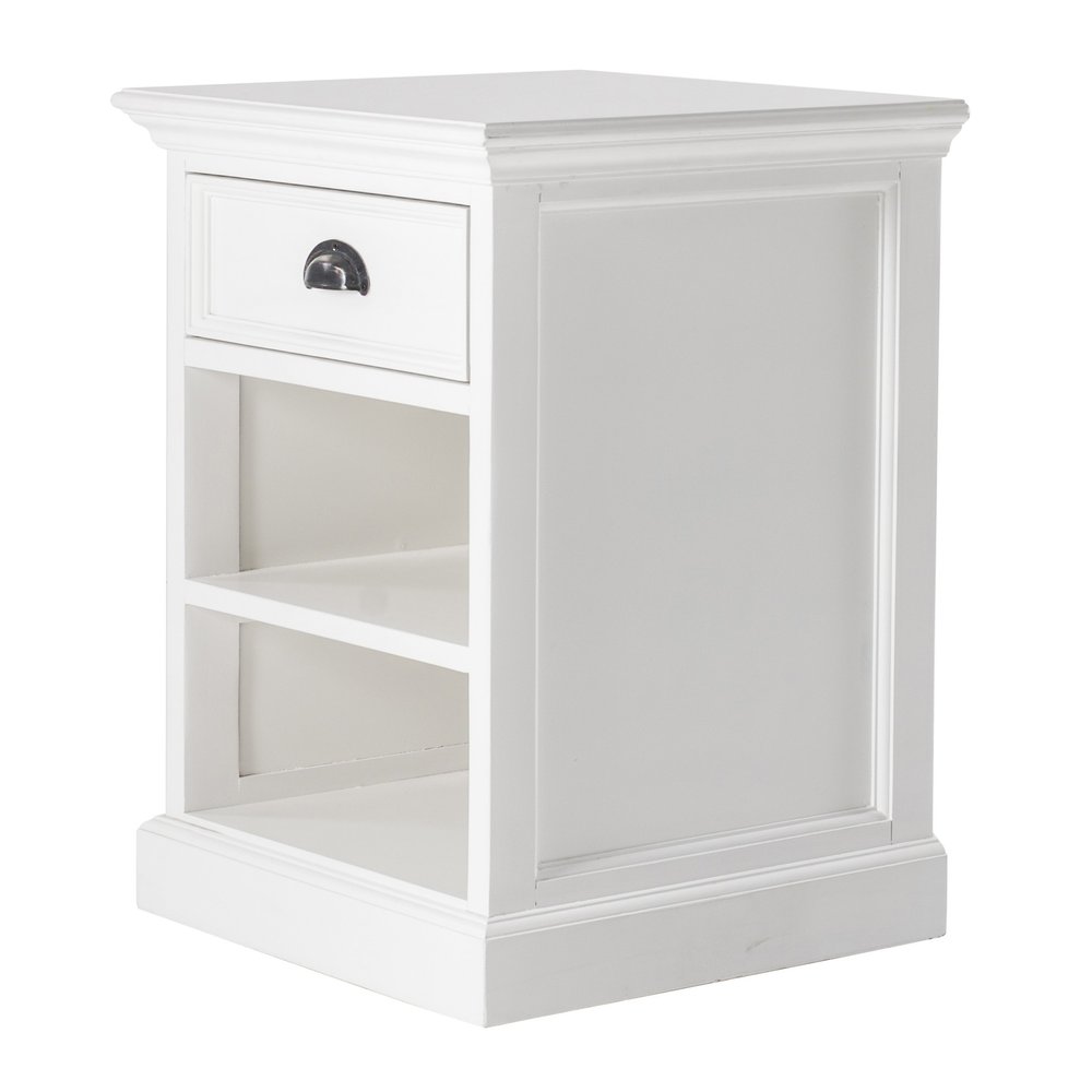 White Solid Wood Distressed One Drawer Nightstand - 24-inch