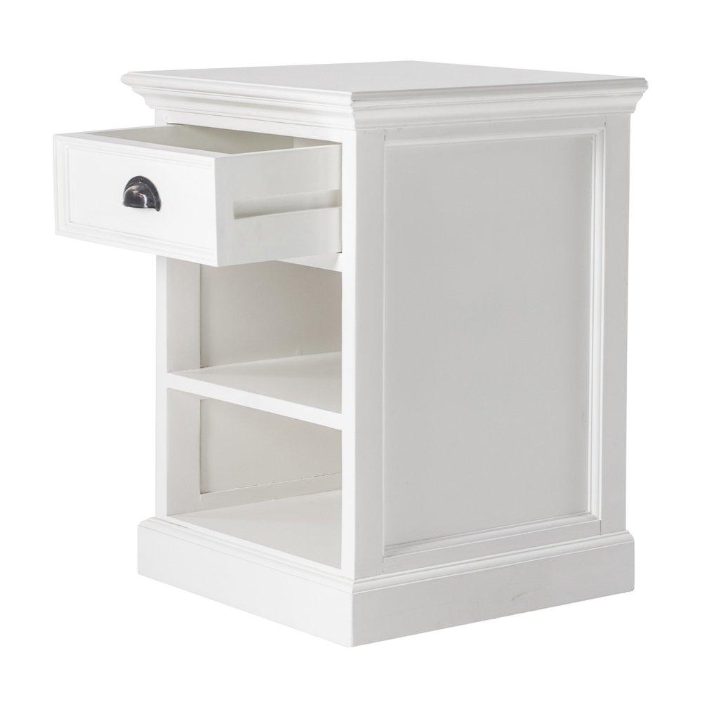 White Solid Wood Distressed One Drawer Nightstand - 24-inch