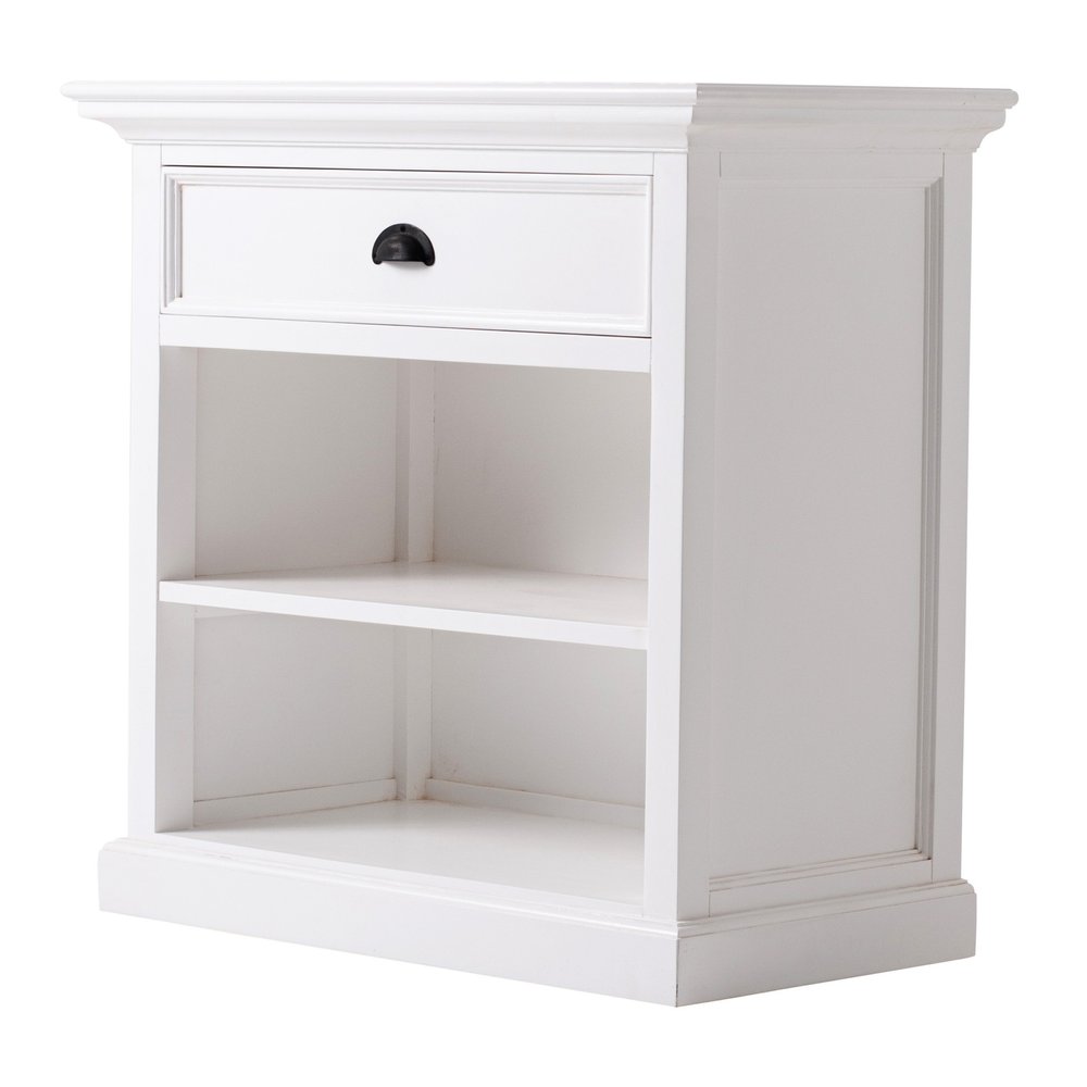 Classic White Large Nightstand with Shelves