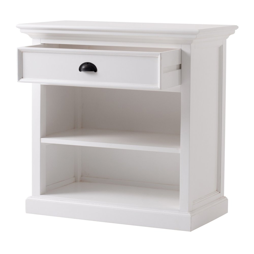 Classic White Large Nightstand with Shelves