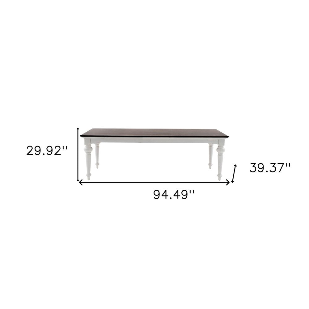 Dark Brown and White Solid Wood Dining Table - 94-inch