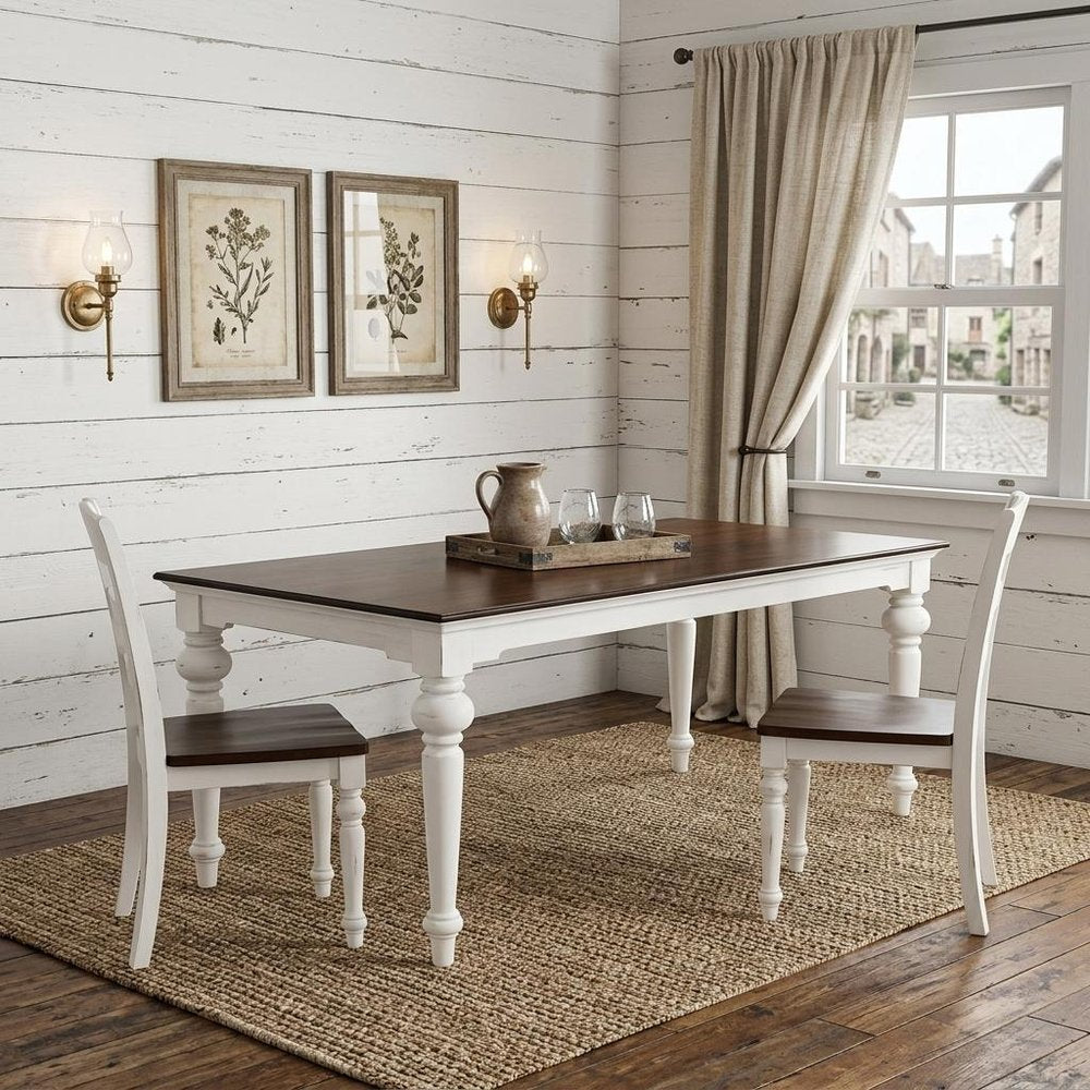 Dark Brown and White Solid Wood Dining Table - 94-inch