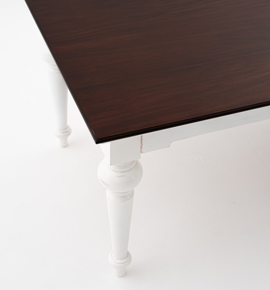 Dark Brown and White Solid Wood Dining Table - 94-inch