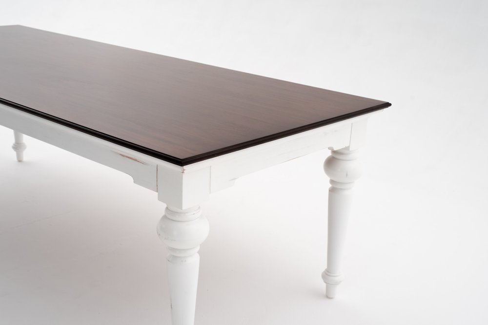 Dark Brown and White Solid Wood Dining Table - 94-inch
