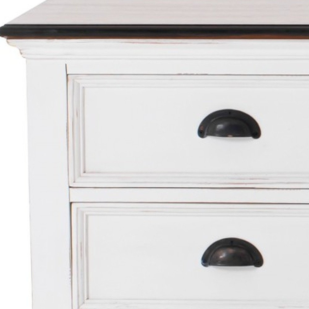 Distressed White and Brown Wood Entertainment Unit with Four Drawers