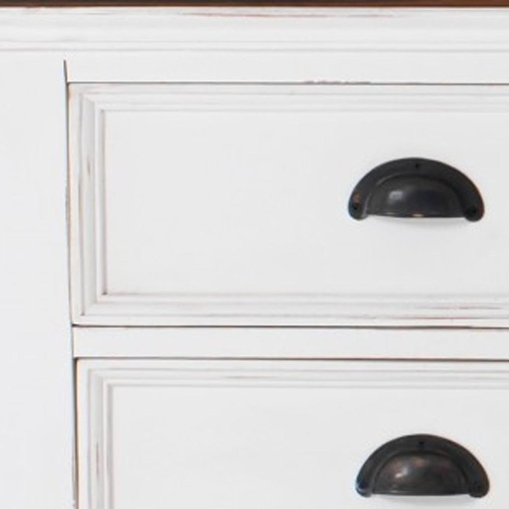 Distressed White and Brown Wood Entertainment Unit with Four Drawers