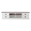 Distressed White and Brown Wood Entertainment Unit with Four Drawers