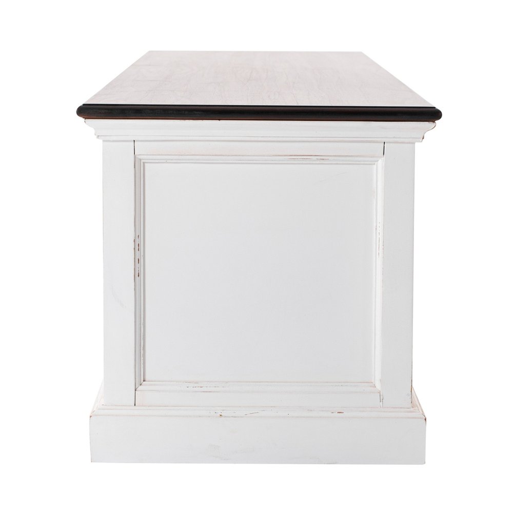 Distressed White and Brown Wood Entertainment Unit with Four Drawers