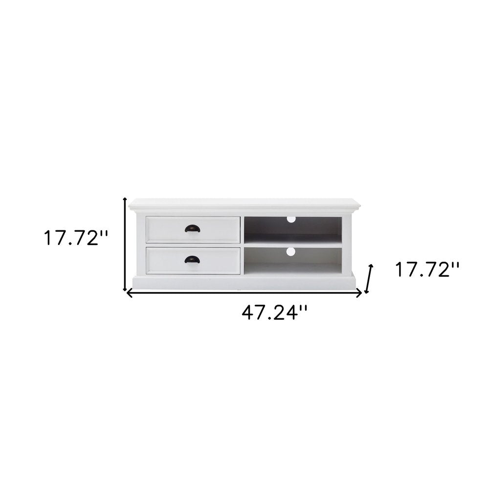 White Solid Wood Drawers and Open Shelving Entertainment Center