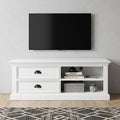 White Solid Wood Drawers and Open Shelving Entertainment Center