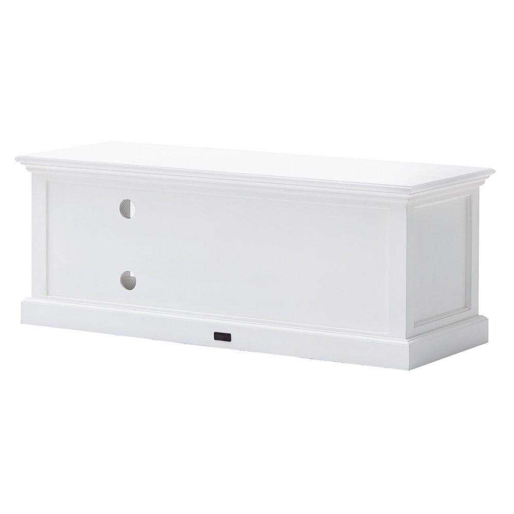 White Solid Wood Drawers and Open Shelving Entertainment Center