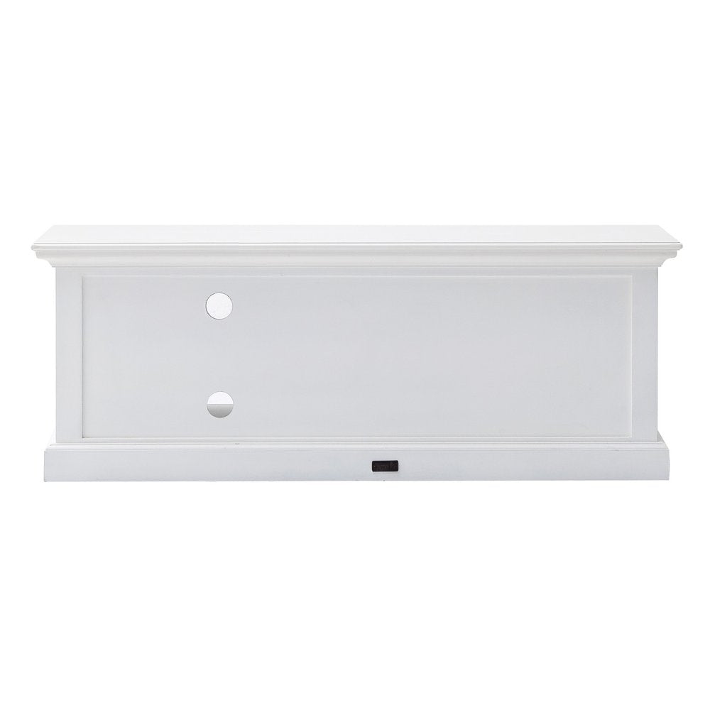 White Solid Wood Drawers and Open Shelving Entertainment Center