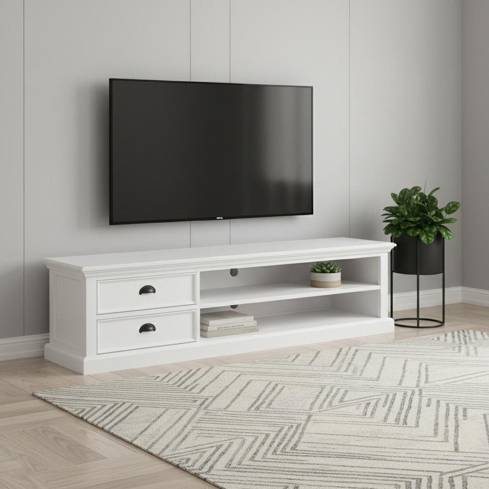 Classic White Entertainment Unit with Two Drawers - 71-inch