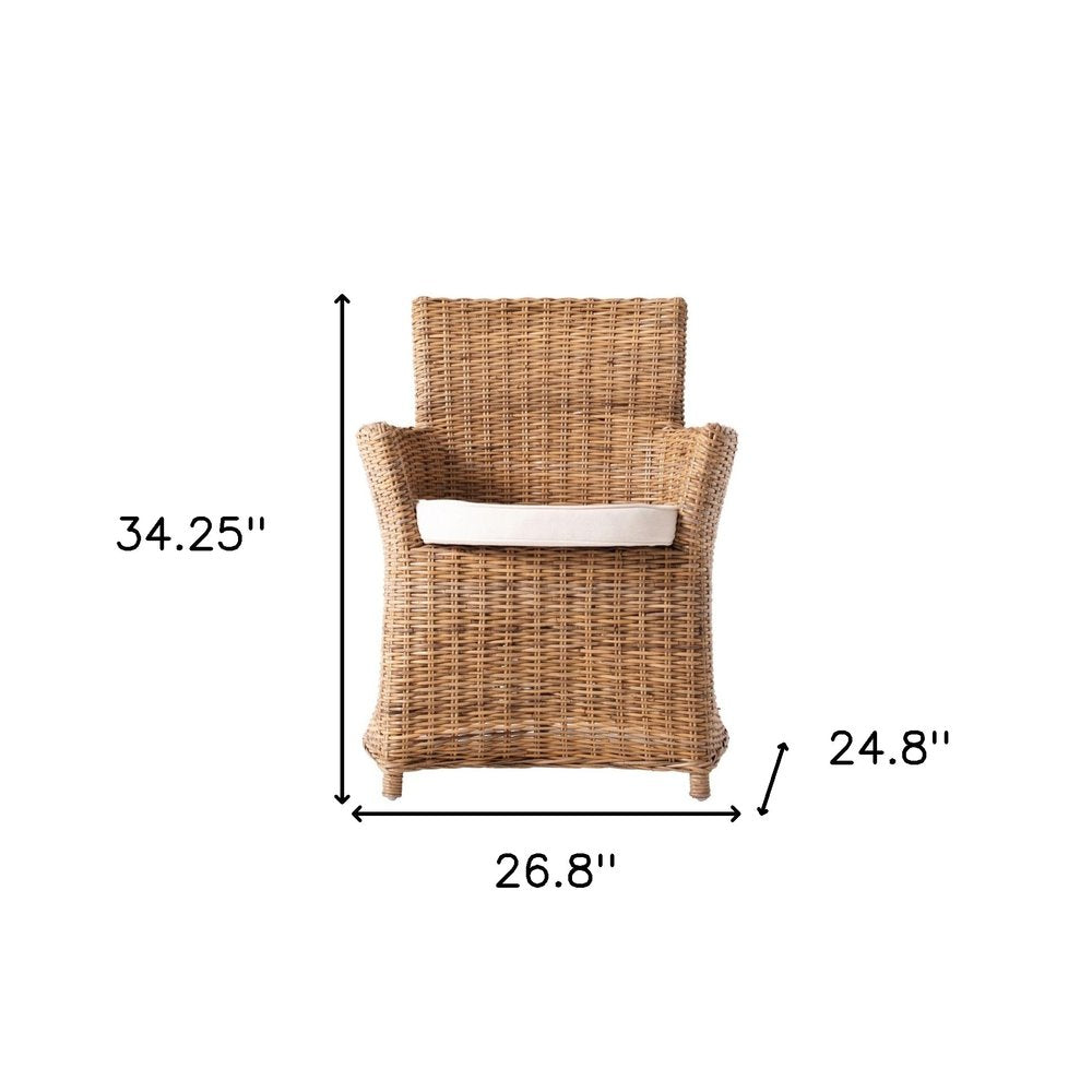 Set of Two Cream and Natural Rattan Dining Arm Chairs