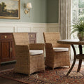Set of Two Cream and Natural Rattan Dining Arm Chairs