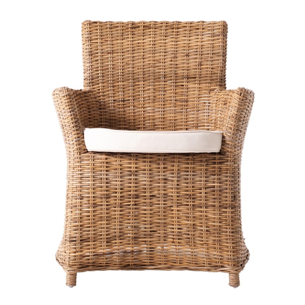 Set of Two Cream and Natural Rattan Dining Arm Chairs