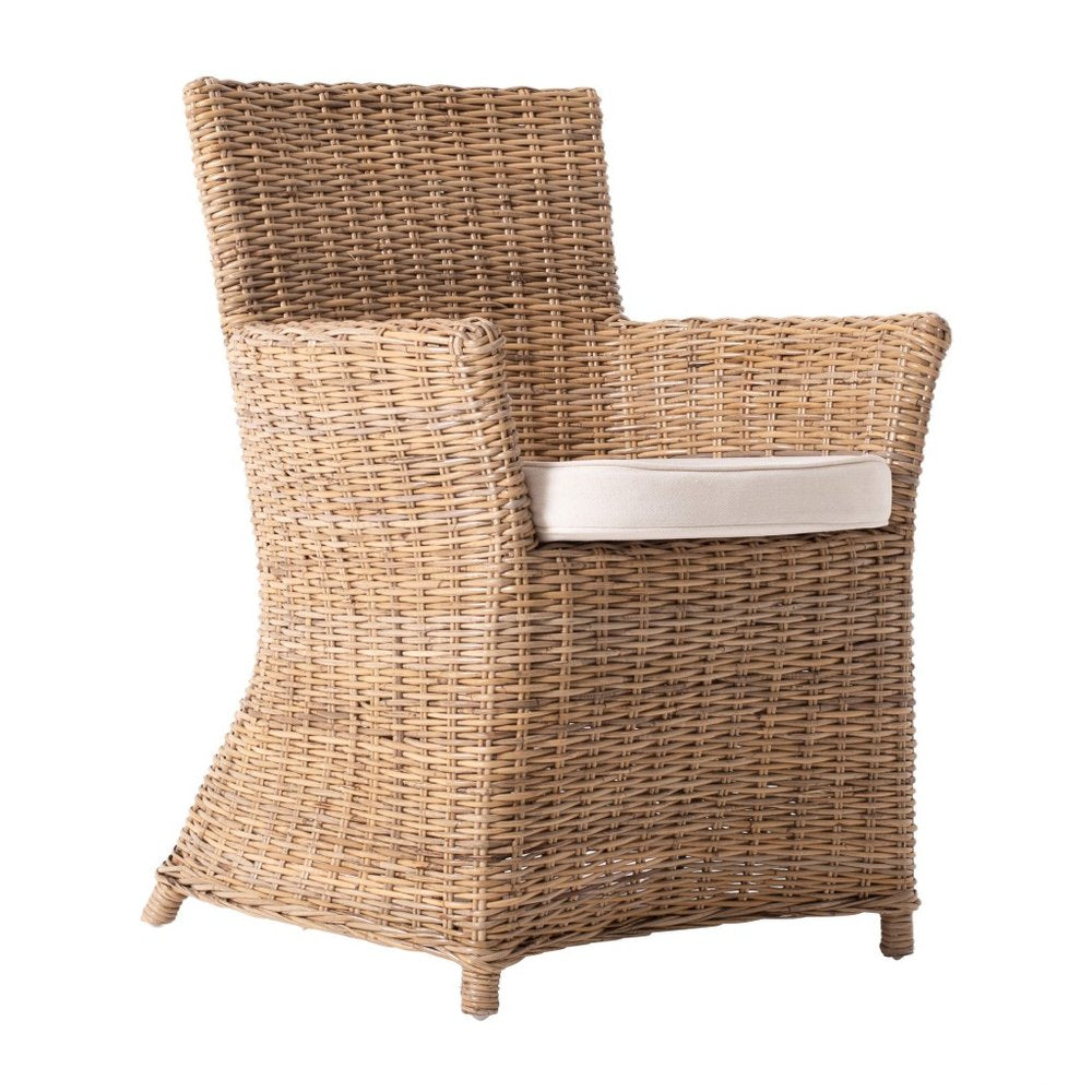 Set of Two Cream and Natural Rattan Dining Arm Chairs