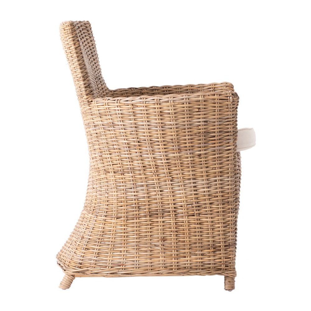 Set of Two Cream and Natural Rattan Dining Arm Chairs