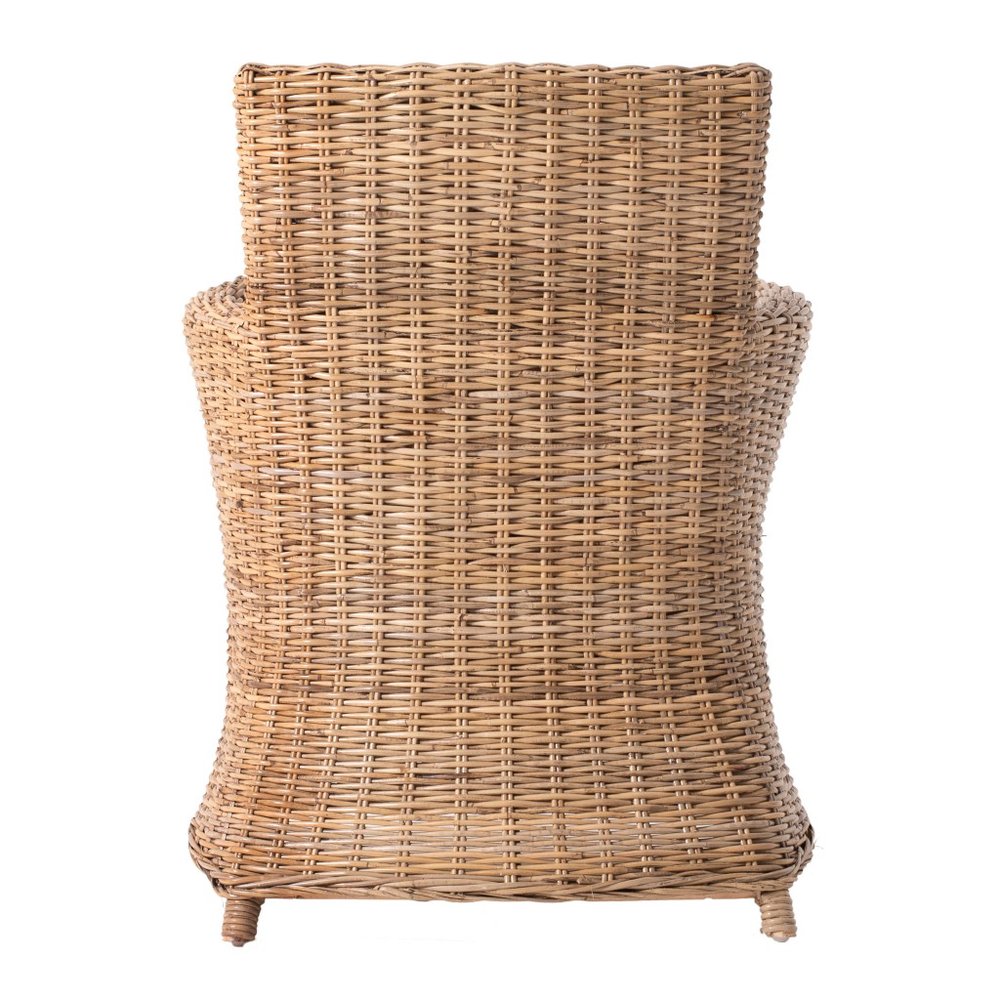Set of Two Cream and Natural Rattan Dining Arm Chairs