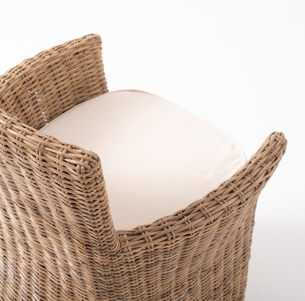 Set of Two Cream and Natural Rattan Dining Arm Chairs