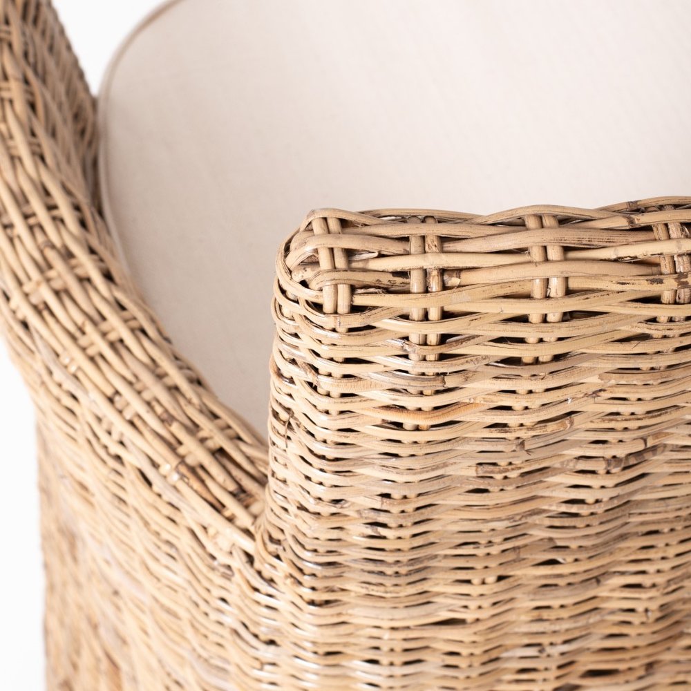 Set of Two Cream and Natural Rattan Dining Arm Chairs